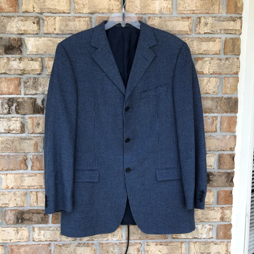Ermenegildo Zegna Soft Switzerland Tweed Silk Cotton Linen Blend Blue Jacket 52L